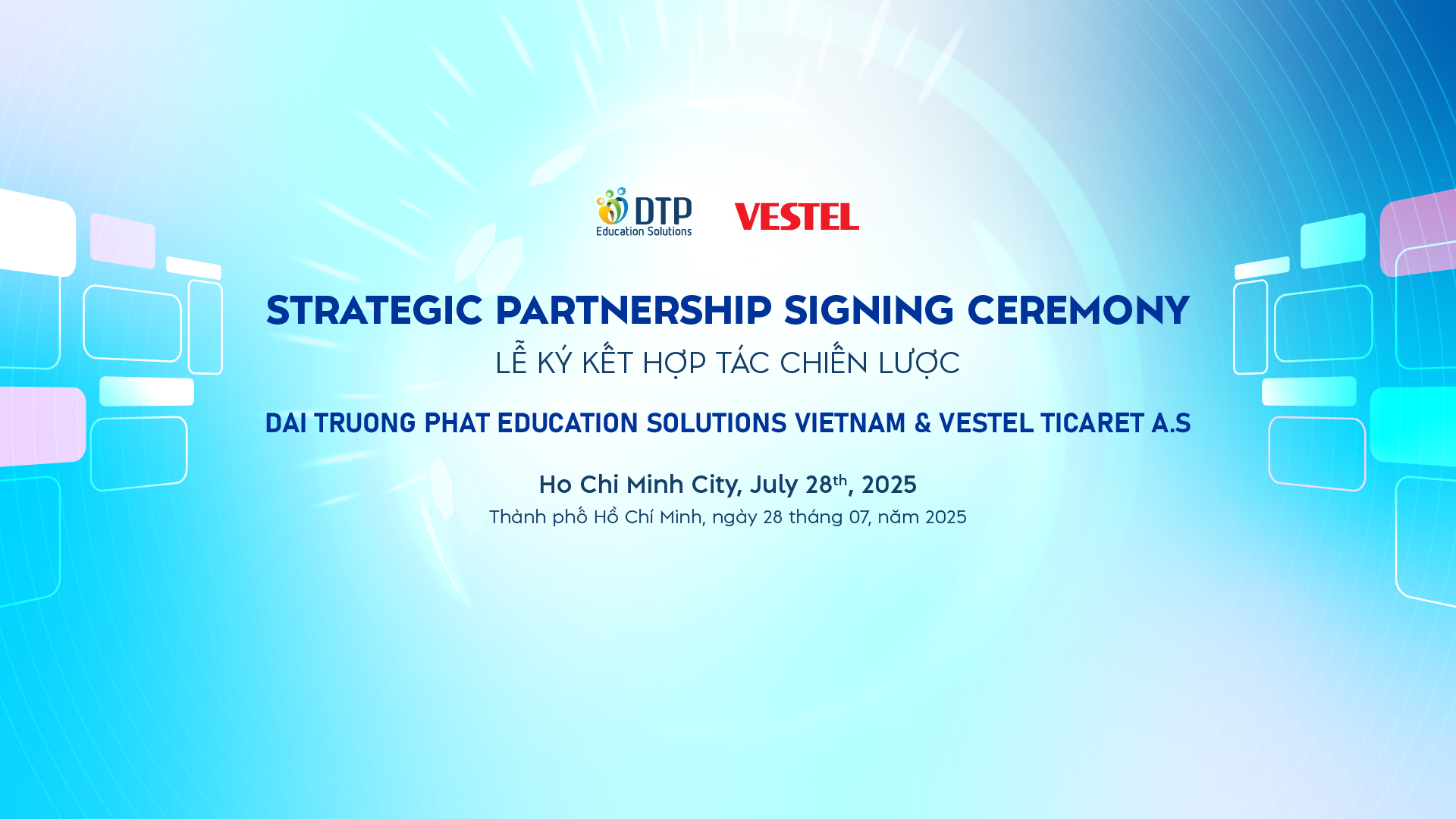 Banner lẽ ký kết hợp tác giữa DTP và Vestel